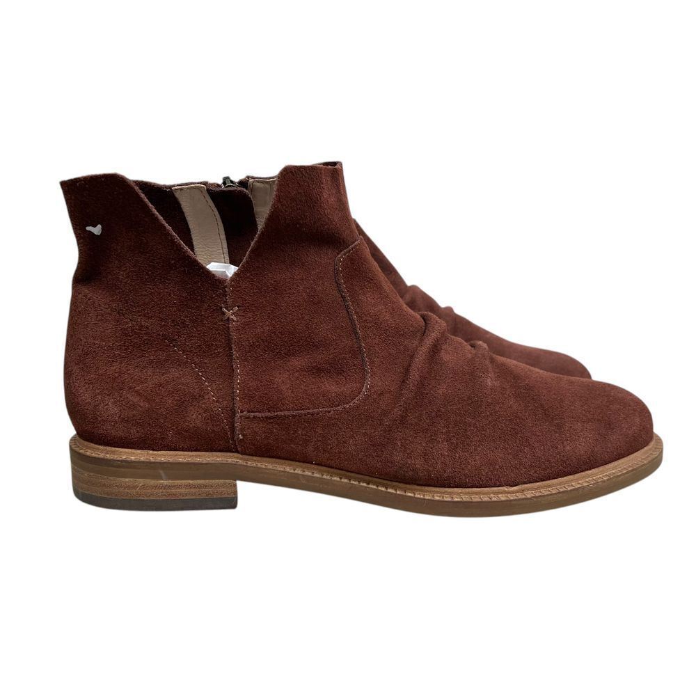 Kelsi Dagger Brooklyn Ego Ankle Boots Brown Suede Wooden Heel Side Zip Sz 9